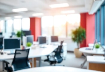 Beautiful defocused office background - office interior panoramic background, ai