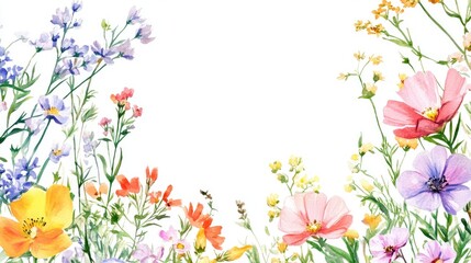Watercolor floral frame Wildflower illustration