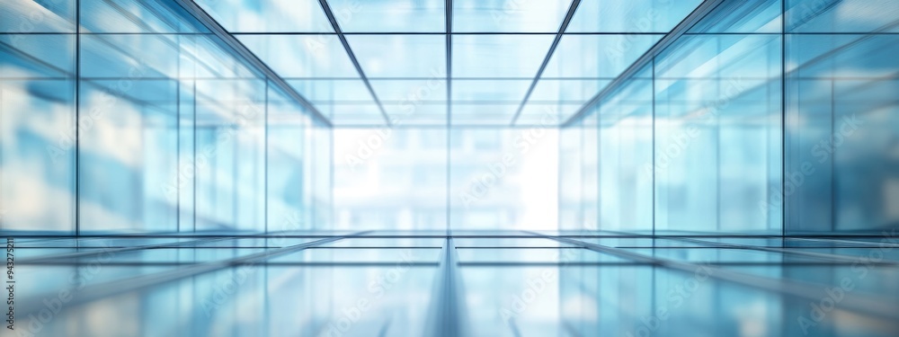 Poster defocused 3d rendering of glasses ceiling within a building