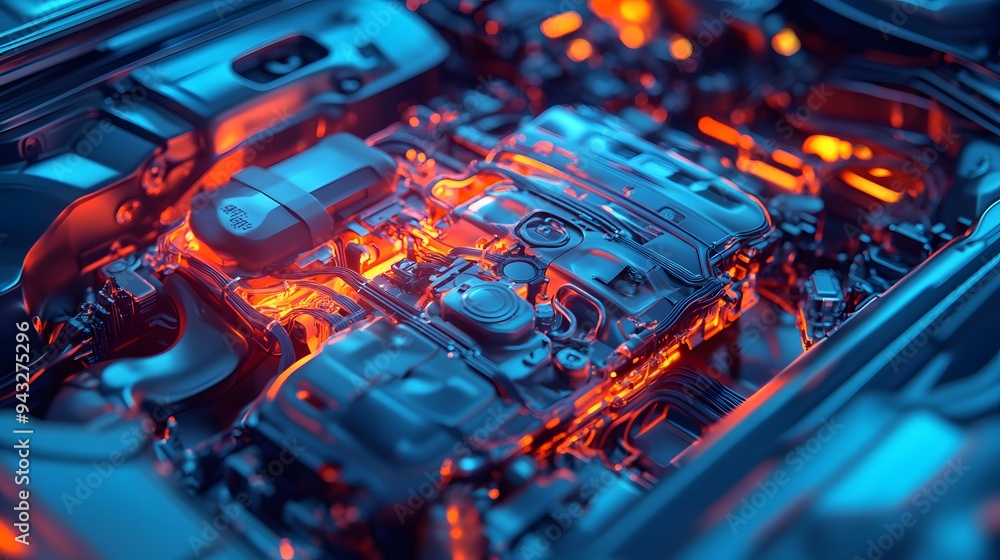 Poster 2. **create a detailed 3d rendering of an electric car lithium battery pack, emphasizing the complex