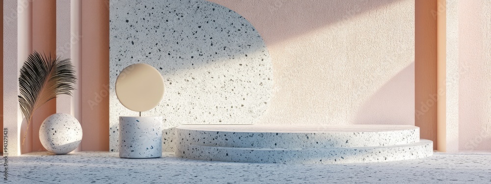 Poster abstract background featuring a podium and wall scene with 3d rendering