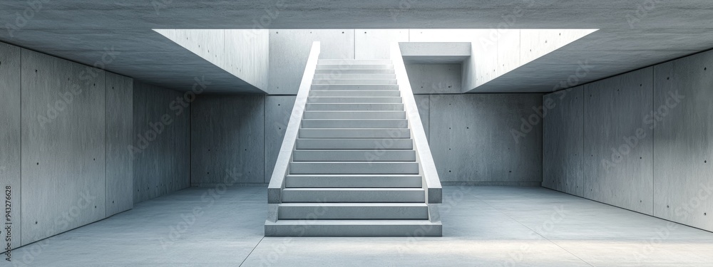 Poster 3d rendering of a modern empty long concrete stairway in an office building featuring stairs ascendi