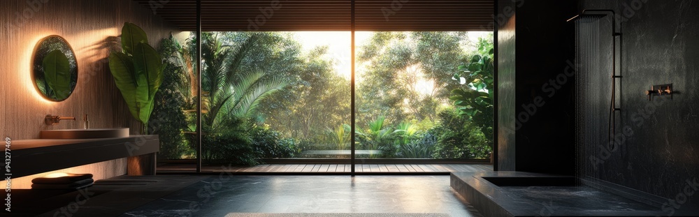 Poster 3d rendering of a shower featuring a panoramic view
