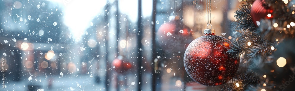 Poster 3d rendering of a blurred shop window adorned for winter suitable for background use