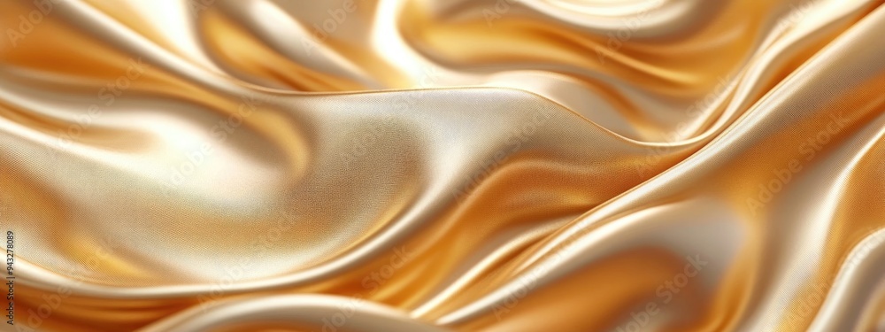 Poster 3d rendering of a swirling gold silk texture in close up showcasing the entire background
