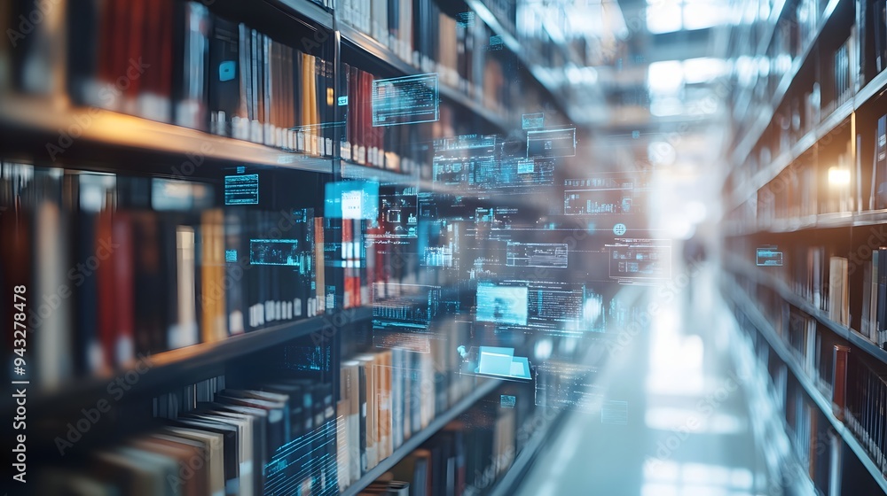 Aufkleber 1. **visualize a modern online library scene with a digital interface displaying a variety of educat