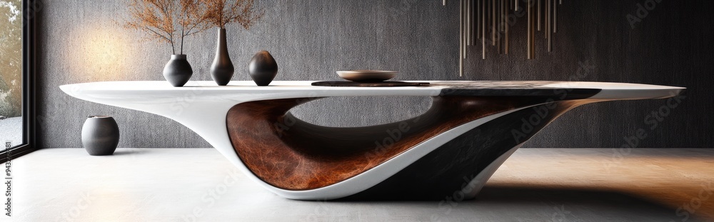 Poster 3d rendering of a modern table design with unique features