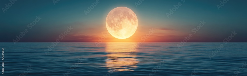 Aufkleber majestically rising in the evening sky the full moon casts an otherworldly radiance across the lands