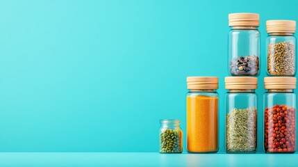 Herbal Detox Elixir - Dried Medicinal Herbs in Glass Jars for Detoxification with Copy Space