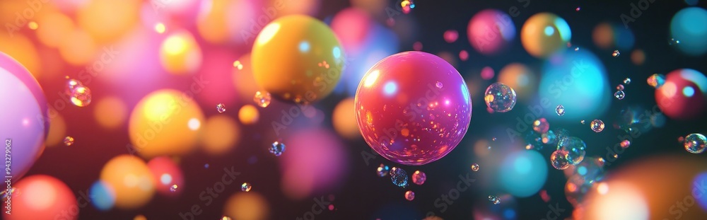 Poster Colorful abstract particles in a 3D cartoon presentation background