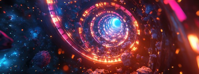 Obraz premium Space and time travel in a 3D cartoon rendering