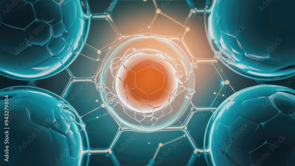 Poster abstract hexagonal network technology background. macro close-up of soap bubbles resembling a scient