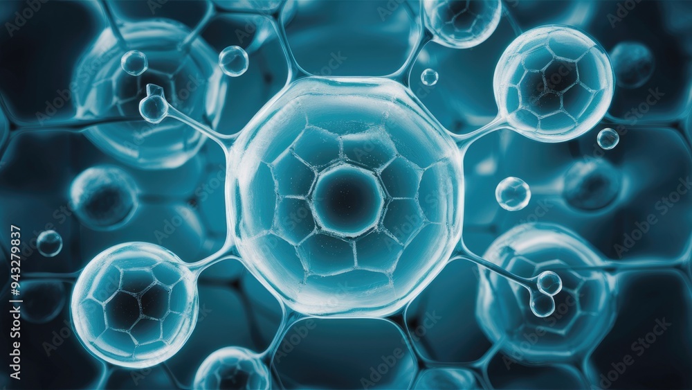 Poster abstract hexagonal network technology background. macro close-up of soap bubbles resembling a scient