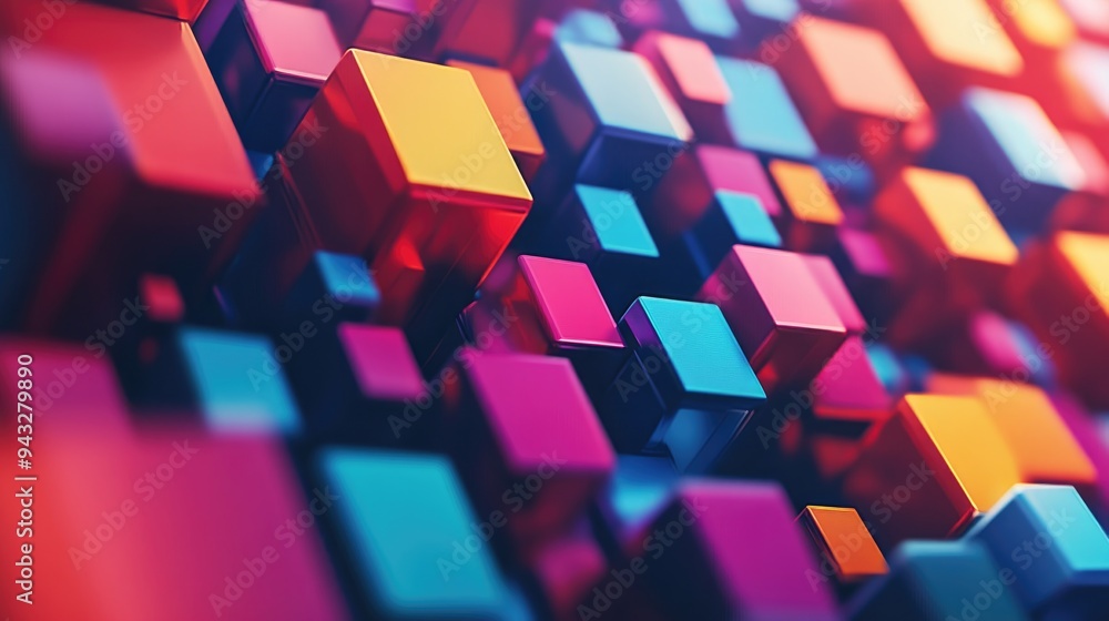 Poster background design featuring colorful 3d extruded squares including abstract cubes and geometric art 