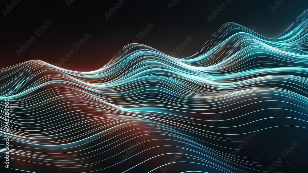 Poster abstract illustration featuring a transparent wave line pattern with a blue and black gradient.