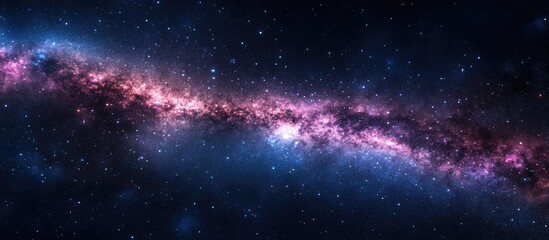 Obraz premium Panorama view of a night sky background featuring a 3D cartoon rendering of the Milky Way galaxy filled with stars in the universe