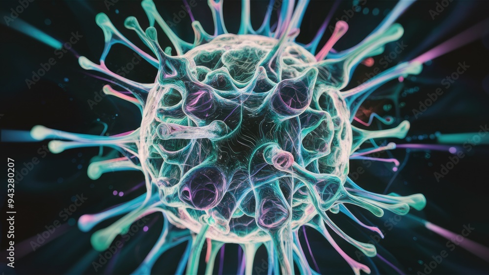 Poster abstract microscopic cellular structure. macroorganic visualization. 3d rendered illustration.