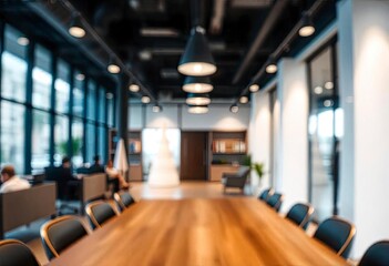 Blur focus of Fashion and modern office interiors. Front view of a loft open space office interior. Blur background, ai