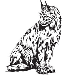 Lynx in the Wilderness: A Detailed Black and White Vector Illustration of the Stealthy Forest Predator
