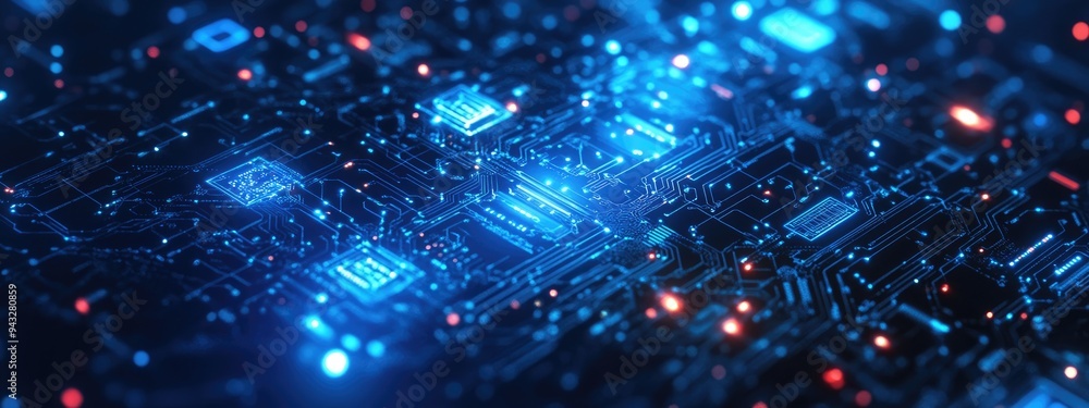 Poster blue abstract cyber future technology concept background featuring 3d cartoon rendering illustrating
