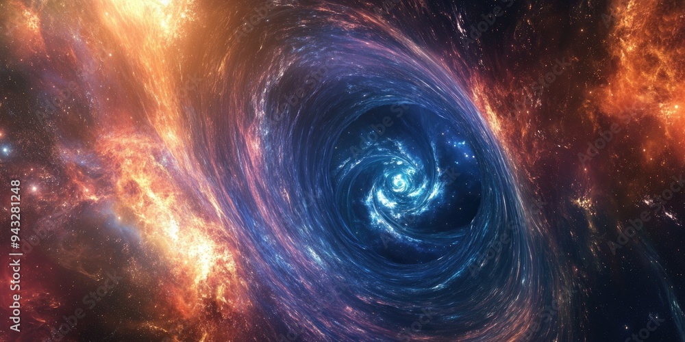 Poster Fractal image illustrating a wormhole in deep space created with 3D cartoon rendering
