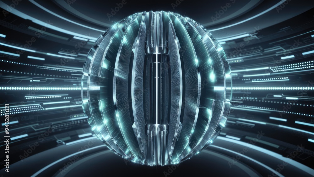 Poster abstract tech-inspired sphere design for desktop wallpaper, featuring a column structure that embodi