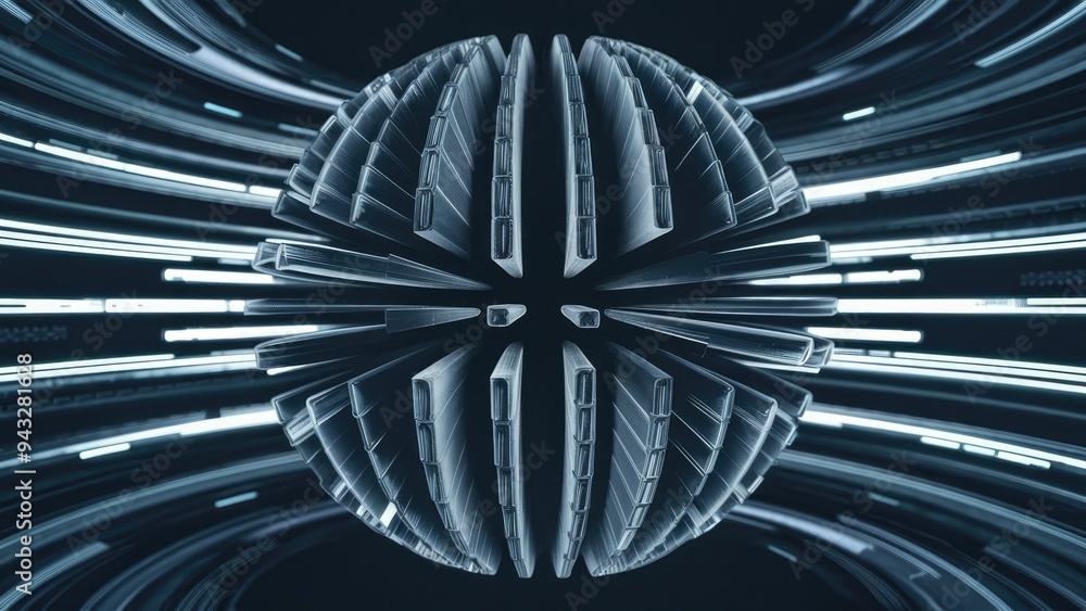 Poster abstract tech-inspired sphere design for desktop wallpaper, featuring a column structure that embodi