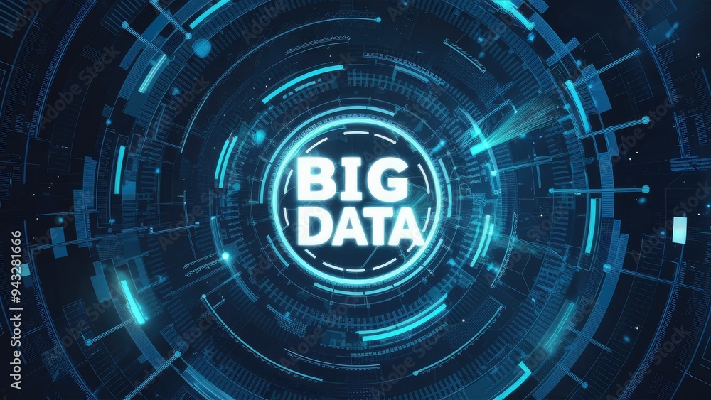Poster abstract technological background featuring digital data and the concept of big data in 3d rendering