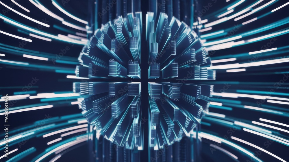 Poster abstract tech-inspired sphere design for desktop wallpaper, featuring a column structure that embodi