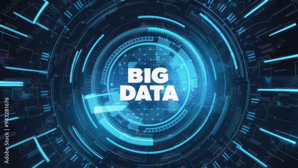 Poster abstract technological background featuring digital data and the concept of big data in 3d rendering