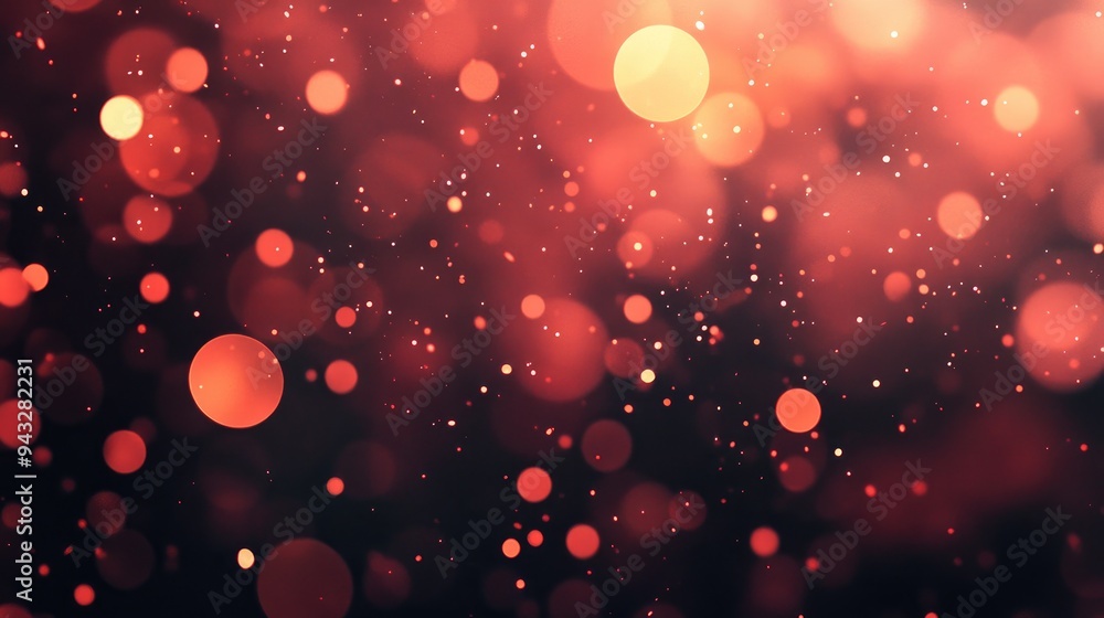 Poster Abstract red bokeh circles create a stunning background illustration filled with vibrant particles