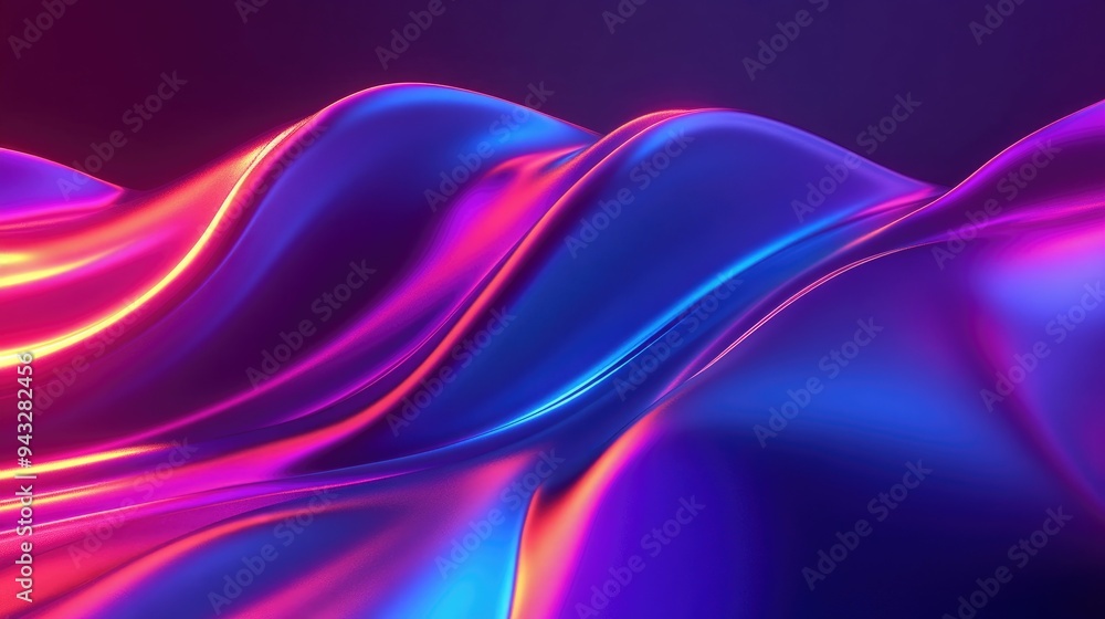Poster 3D rendered abstract shape illuminated in ultraviolet hues with flowing neon lines against a vibrant background A progressive energy concept ideal for advertising and design applications