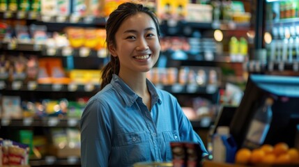 The smiling cashier at store