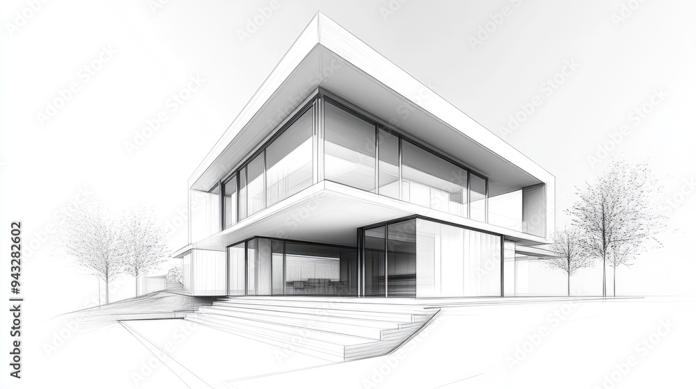 Poster 3d rendering of a conceptual house design sketch