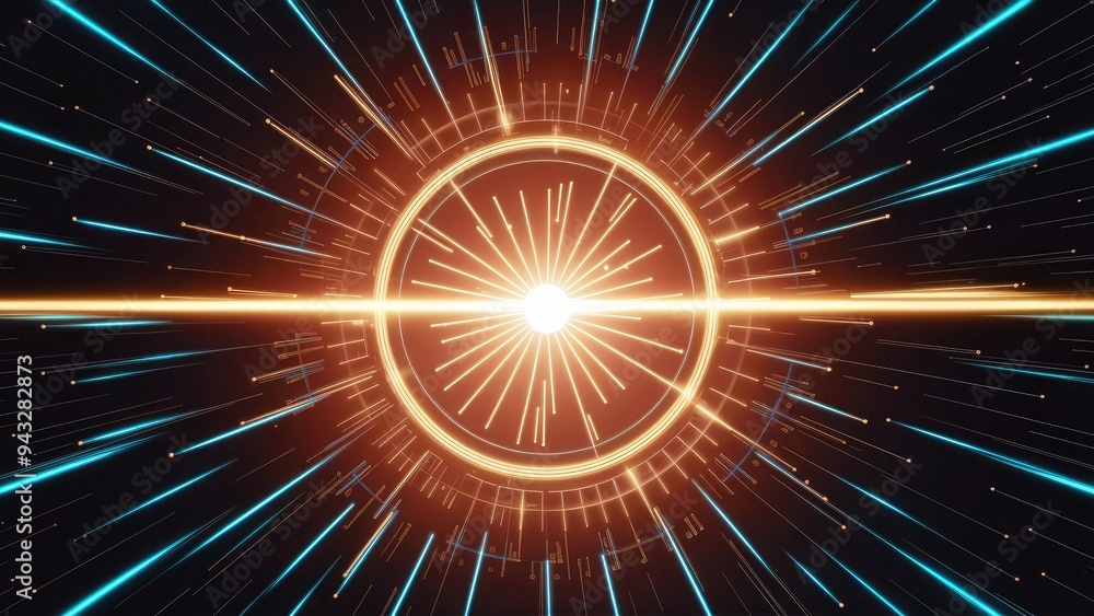 Poster bright digital lens flare effect on a black background for texture and material design