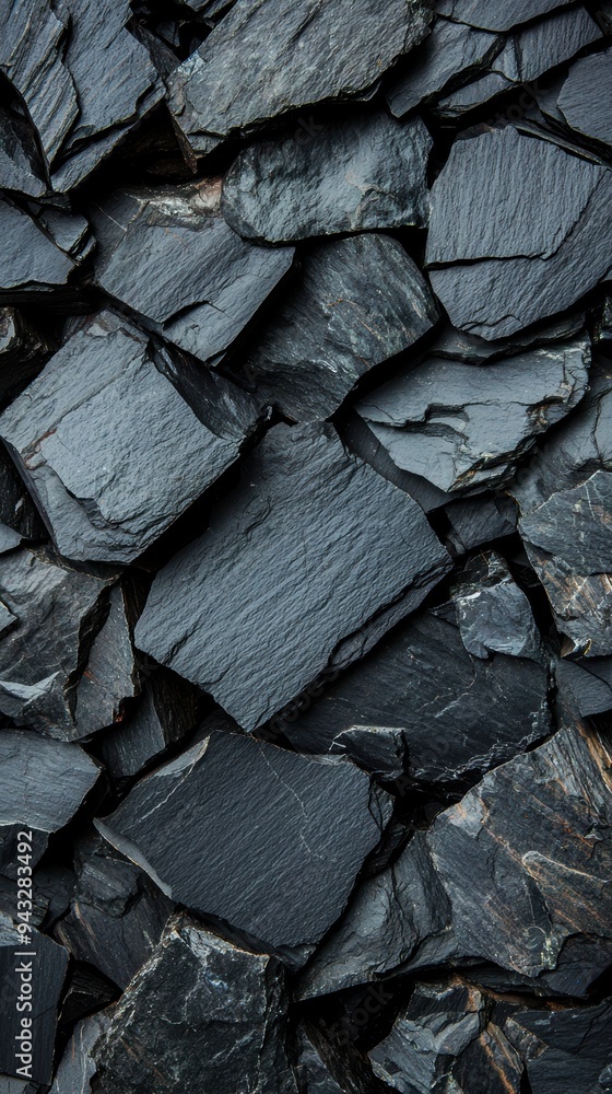 Poster close up of dark rocks with jagged edges showing natural patterns and textures