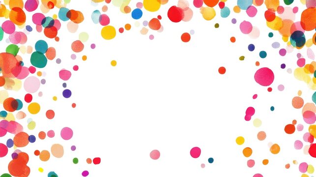 Colorful confetti border with a white frame Cool toned dots for festive celebrations Isolated border exuding joy Creative horizontal background featuring hand painted polka dots