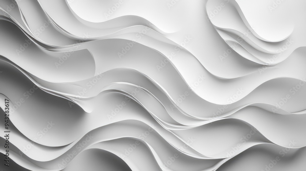 Poster abstract wave lines in shades of grey and white featuring a paper texture and a 3d effect