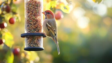 Naklejka premium Bird Enjoying a Snack at the Feeder