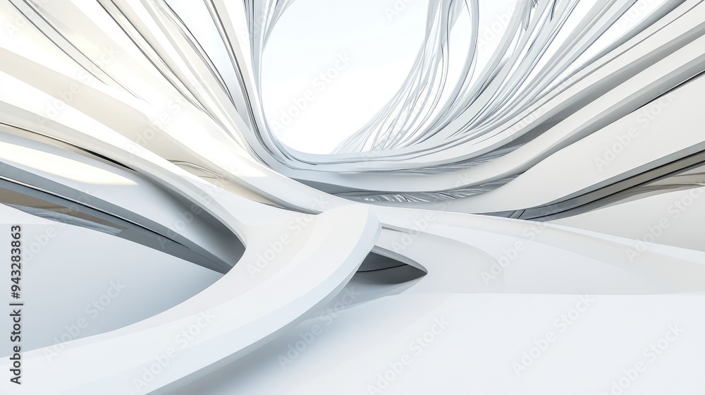 Poster abstract architectural background with smooth white surfaces and gray lines 3d illustration and rend