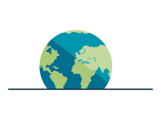 A flat vector illustration of the Earth using green and blue colors. The design is modern and simple, emphasizing global themes and environmental awareness.