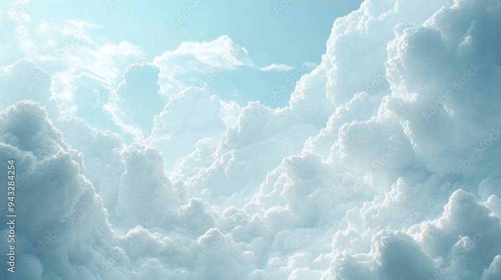 Poster abstract background of a cloudy blue sky featuring delicate clouds in a 3d rendering style