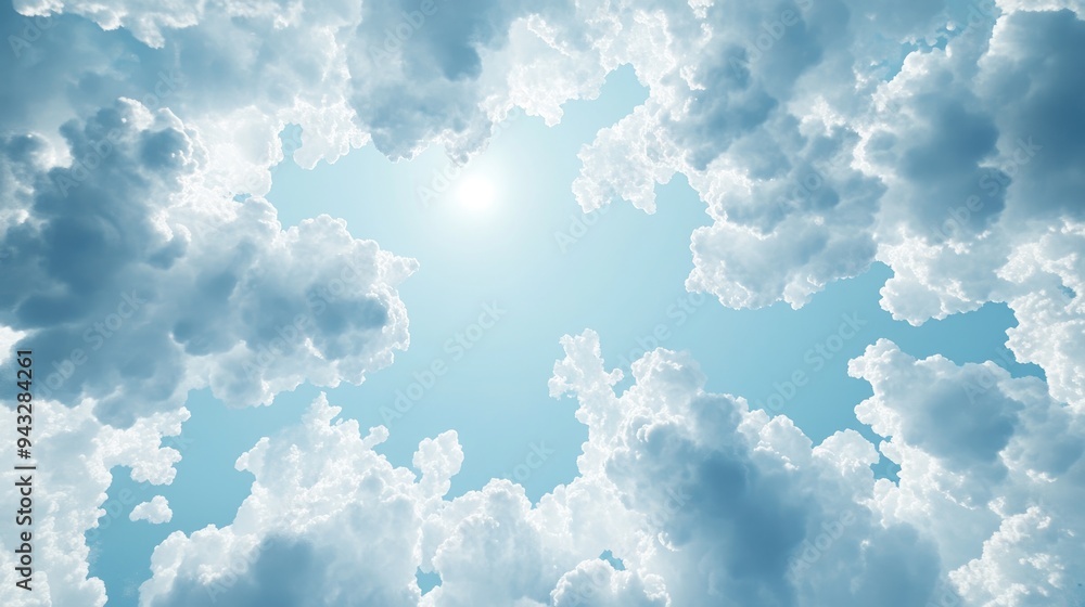 Aufkleber abstract background of a cloudy blue sky featuring small clouds created through 3d rendering
