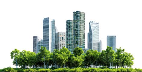 Modern urban skyline with greenery
