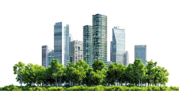Modern urban skyline with greenery