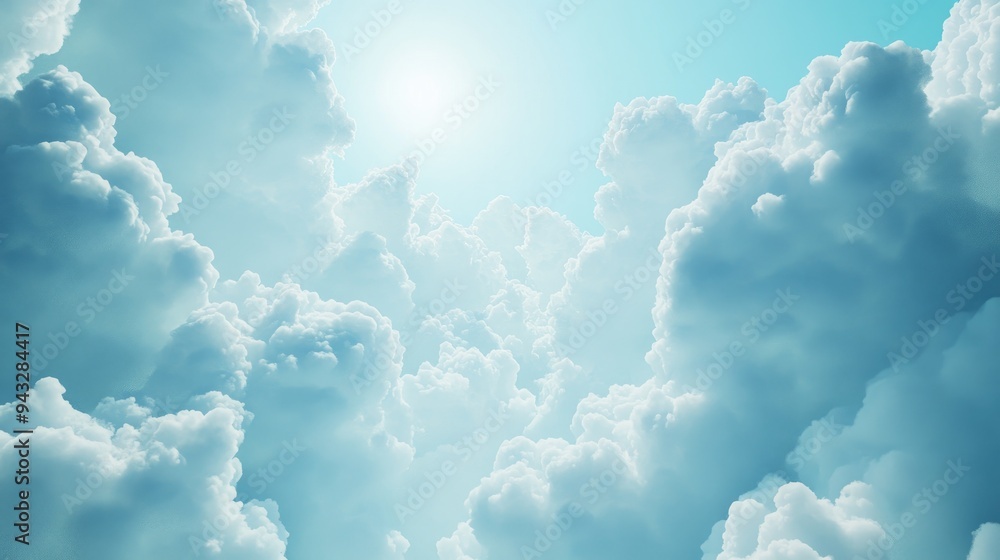Poster abstract background of a cloudy blue sky featuring small clouds rendered in 3d