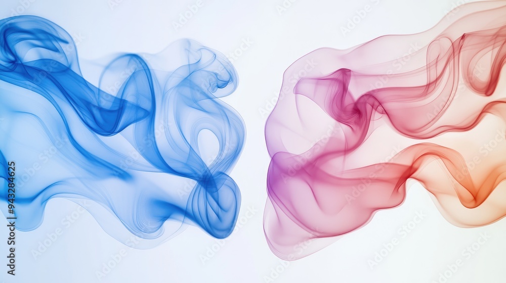 Poster abstract colored silky smoke flags representing two distinct entities displayed side by side