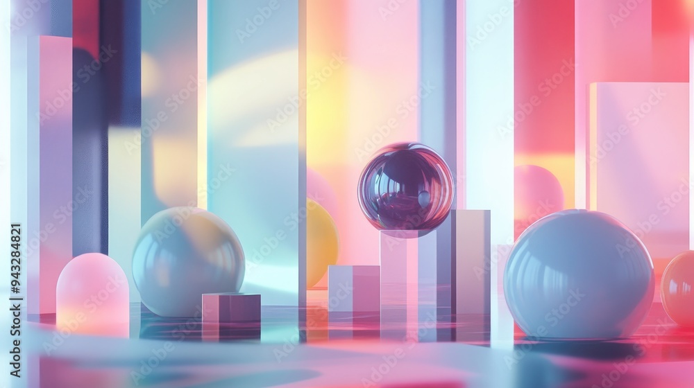 Poster abstract digital art featuring softly illuminated objects in the style of pop art