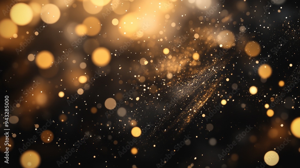 Poster abstract gold bokeh circles with particles create a beautiful illustrated background