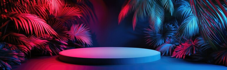 Obraz premium 3D podium with empty space for product showcase against an abstract tropical background Summer and vacation theme Graphic art design